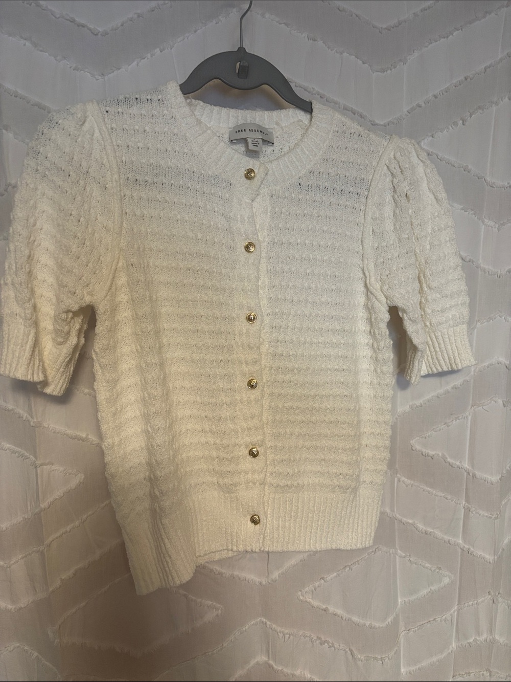 Soft Knit Short-Sleeve Cardigan Sweater - White